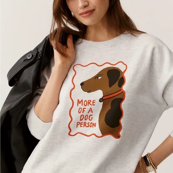 Anthropologie Maeve X Tulastra Studios Dog Graphic Sweatshirt NWT Crew Neck M - Picture 2 of 9